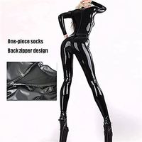 Combinaison Intégrale en Latex Sexy pour Femme, Manches Longues, Fermeture Éclair, Brillante, Costume Adulte Érotique, Bodysuit de Cosplay