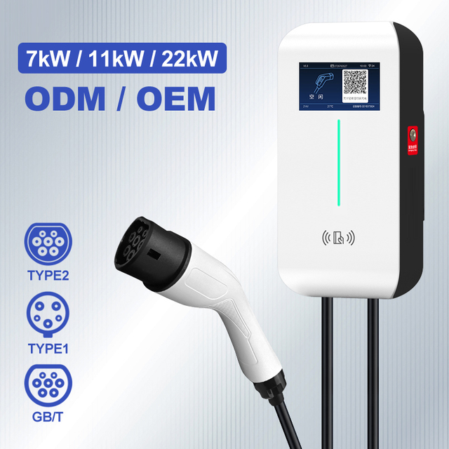 New 22kW Type 2 3-Phase EV Wall Charger with WiFi IP65 Protection LED Display