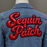 Patch personnalisé en sequins scintillants avec broderie de nom ou logo, à thermocoller ou à coudre, pour vêtements de mode