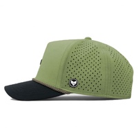 Casquette de baseball pour homme Merlin Manufacturer, imperméable, 5 panneaux, découpe laser, maille perforée, logo PVC personnalisé multicolore, casquette de golf avec cordon