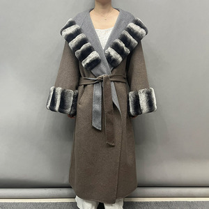 معطف نسائي شتوي من الصوف الحقيقي من Jancoco ، معطف واق من المطر من الصوف بحواف مربوط للسيدات ، معطف صوف مع ياقة من فرو الأرنب الحقيقي ، سوار - Product Image 1