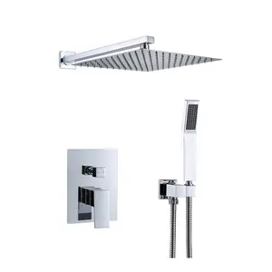 High quality square design chrome finish concealed bathroom faucet grifo brass shower mixer set