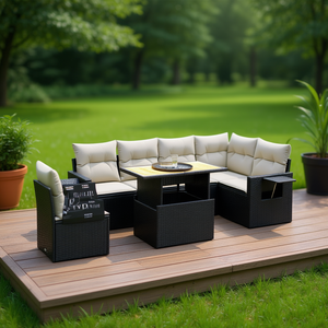 Garden <b>Sofa</b> <b>Set</b> Black PE Rattan Adjustable Armrest Outdoor Furniture Contemporary Design - Product Image 2