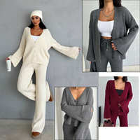 Nouveautés printemps/automne, vêtements décontractés pour femmes, ensemble tendance composé d'un cardigan à manches longues boutonné et d'un pantalon de couleur unie