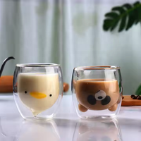 Mug à café en verre borosilicate double paroi de haute qualité, 250 ml, résistant à la chaleur, écologique, avec un adorable motif d'ours de dessin animé