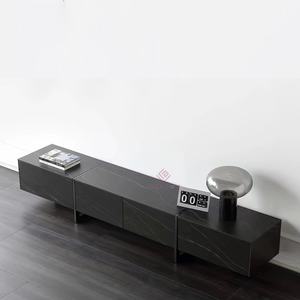 Meuble TV de luxe Nero Marquina en marbre <span class=keywords><strong>Console</strong></span> de divertissement de qualité supérieure en pierre de veine noire et blanche avec meuble de rangement - Product Image 2