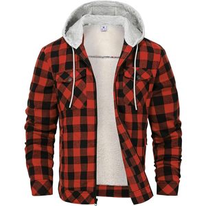 Rdruko Veste en flanelle à carreaux pour homme, manteau chaud d'hiver à capuche doublé de sherpa avec fermeture éclair - Product Image 1