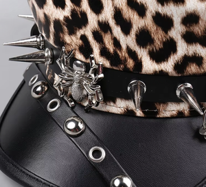 Rỗng Dải <span class=keywords><strong>Shintaro</strong></span> Cos Punk Phong Cách Mũ Phẳng Mens Và Womens Cá Nhân Da Dài Đinh Tán Leopard In Bạc Hat - Product Image 3