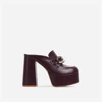 Mules à plateforme pour femmes, fabriquées sur mesure, à enfiler, sexy, à talons très hauts, décorées d'une chaîne métallique