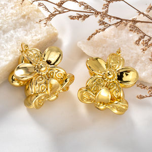 Fashion Bohemia High Quality Copper <b>14k</b> <b>Gold</b> Plated Flower <b>Hoop</b> <b>Earrings</b> Women - Product Image 3