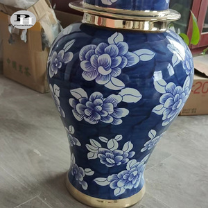 Hiện đại màu xanh và trắng gốm Trung quốc đền Jar cho trang trí nội thất và lưu trữ nhiệt độ cao đàn hồi vật liệu đất sét - Product Image 2