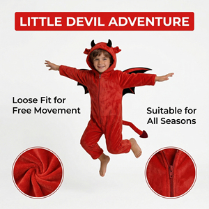 Disfraz <span class=keywords><strong>de</strong></span> Diablo Rojo para Niños - Traje <span class=keywords><strong>de</strong></span> Terciopelo con Capucha, Alas y <span class=keywords><strong>Cola</strong></span> para Halloween - Product Image 6
