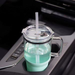 Hot Sale Modern Multifunction <b>Reusable</b> Silicone Sleeve Glass Tumbler <b>Iced</b> <b>Coffee</b> <b>Cup</b> Portable Travel with Straw Lid - Product Image 4