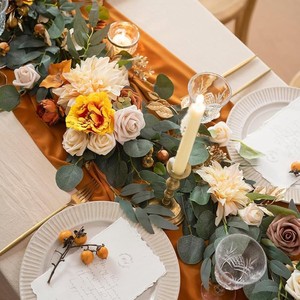 Guirlande de fleurs artificielles, roses en soie, eucalyptus, décorations de table et de chaise de mariage, accessoires de photographie en plein air, décoration de la maison - Product Image 4