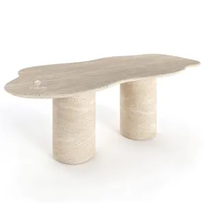 שולחן טרוורטין אסימטרי עם 4 רגליים שולחן אוכל