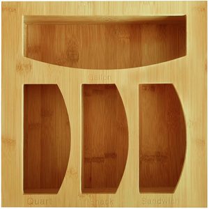 Wood Food Bag and Dispenser Kitchen Drawer Organizer Bamboo Ziplock Bag Storage Organizer