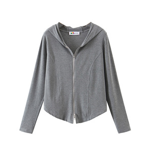 Cardigan à capuche pour femme grande taille Runqi, couleur unie, tricoté en coton, fermeture éclair sur le devant N8350 - Product Image 5