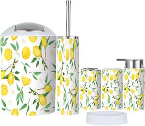 Set di accessori <span class=keywords><strong>da</strong></span> <span class=keywords><strong>bagno</strong></span> in 6 pezzi rustici rami di limone e fiori con fette di limone in plastica per decorazioni <span class=keywords><strong>da</strong></span> banco in magazzino - Product Image 1