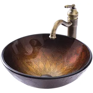 Gute Sanitär artikel Waschraum mit fester Oberfläche Goldener Sockel Waschen Haar Badezimmer Künstliches antikes Waschbecken Gefäß Waschbecken
