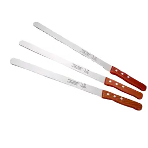 Cuchillo de pan de acero inoxidable disponible 8 "10" 12 "mango de madera recto beso pastel herramientas para hornear tostadas dentadas