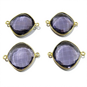 Amethyst Cushion Shape 13 to 19mm Briolette Connectors Hydro Quartz Bezel Charms - Product Image 1