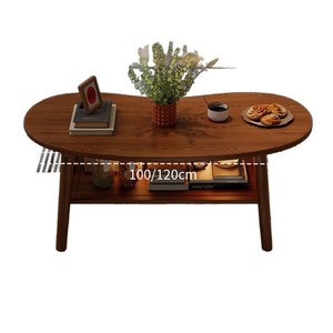 Solid Wood <b>Coffee</b> <b>Table</b> Double Layer Storage Vintage Style Low <b>Table</b> For <b>Small</b> Apartments - Product Image 5