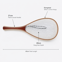 Épuisette de pêche à la mouche professionnelle en bois massif avec filet en silicone transparent, élancée et fabriquée à la main, pour la capture et la libération des truites et des achiganes