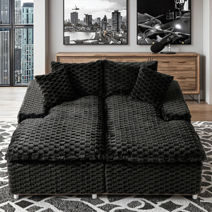 Divano Modulare Convertibile Quadrato con Chaise Longue Doppia in Velluto a Coste Nero con Schiuma Memory - Product Image 6