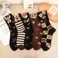 Chaussettes mignonnes à motif d'ours pour femmes, chaussettes en coton à motif de dessin animé, chaussettes décontractées confortables pour filles, dames, automne, hiver, design personnalisé