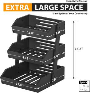 Organizador de Cocina Cuadrado de Bambú Ecológico de 3 Niveles, con 2 Soportes para Plátanos, Cesta de Almacenamiento para Frutas y Aperitivos - Product Image 3