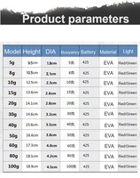 Vente en gros 5g-100g LED Pêche en mer EVA enfichable Flotteur électronique Flotteur de basse Nuit Rock Long Olive Forme A-wave Flottant