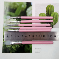 Outil cosmétique manche en bois simple rose silicone sourcil ombre à paupières Liner pinceaux de maquillage fard à paupières sourcil Liner pinceau à lèvres
