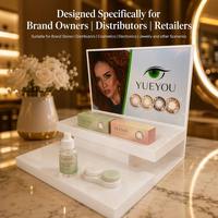 Présentoir de vente au détail en acrylique blanc moderne à 2 niveaux, portable et détachable, pour lentilles de contact et cosmétiques
