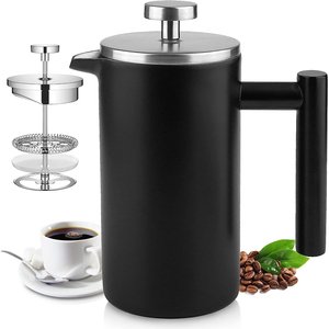เครื่องชงกาแฟฝรั่งเศสสแตนเลสสีดำทันสมัยรักษ์โลก ยอดขายดีที่สุด พร้อมฉนวนกันความร้อนสองชั้น ความจุ 800 มล. - Product Image 1