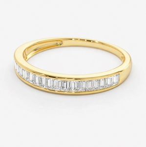 14K Gold Baguette Diamond Half Eternity <b>Ring</b>, 3mm Channel Set <b>Stacking</b> Band - Product Image 1