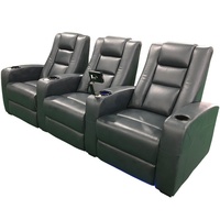Fauteuil inclinable électrique de luxe en cuir véritable pour cinéma, avec accoudoirs en bois et table-bac, idéal pour salle de cinéma à domicile