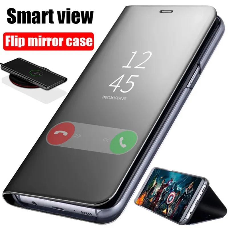 Luxury Smart Mirror Flip Phone Case View Stand Leather case phone case For samsungA22