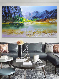 100% hecho a mano hermosos colores paisaje montaña río pinturas al óleo hecho a mano pintado pintura abstracta lienzo - Product Image 3