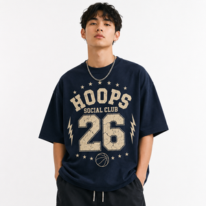 เสื้อยืดลายกราฟิกวินเทจฮูปส์เสื้อยืดบาสเก็ตบอลพิมพ์ลายสำหรับแฟนๆ ทุกเพศทุกวัย ผ้าฝ้าย 100% แขนสั้นทรงปกติ - Product Image 2