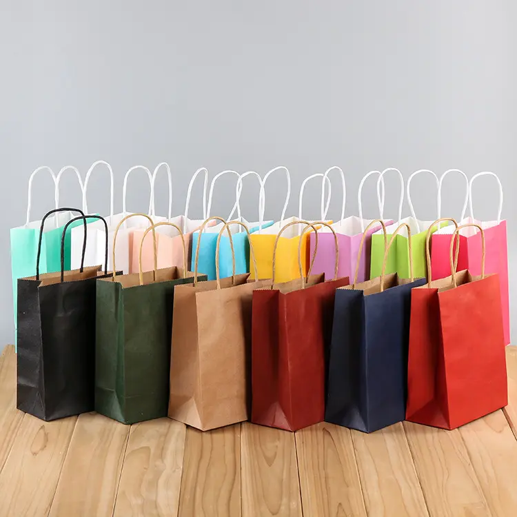 Manufacturer Cheap Customized Handle Assorted Color Party Favor Gift Shopping Carry Kraft Mini Small Paper Bag