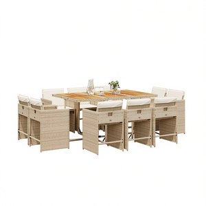 Ensemble de jardin en rotin beige 10 places, mobilier de salle à manger extérieur résistant aux intempéries, design contemporain - Product Image 1