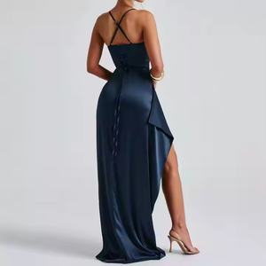 ชุดเดรสผ้าซาตินสำหรับผู้หญิง แบบเปิดหลัง ผ่าข้าง คอวี เซ็กซี่ เหมาะสำหรับงานปาร์ตี้หรืองานพรอม ดีไซน์หรูหรา เรียบร้อย - Product Image 3