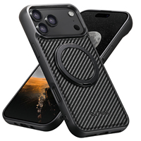 Fabrication directe en usine OEM/ODM, texture en fibre de carbone PU, magnétique 360° °   Étui de téléphone avec support rotatif, compatible avec la série Apple