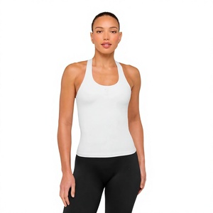Women's <b>White</b> Halter Neck <b>Tank</b> <b>Top</b> Solid Color Breathable Knitted Sleeveless Minimalist Style - Product Image 1