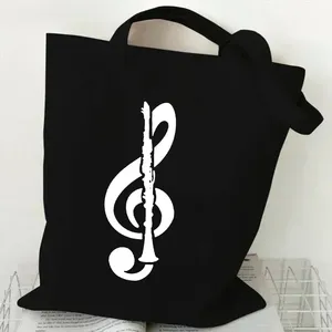Sac fourre-tout en toile à motif clé de sol pour <span class=keywords><strong>clarinette</strong></span>, 1 pièce, sac à bandoulière réutilisable personnalisé pour les amateurs de musique - Product Image 2