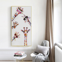 Peinture à l'huile sur toile originale Mintura de style luxueux, girafes mignonnes de dessin animé, décoration murale pour chambre d'enfant, décoration intérieure