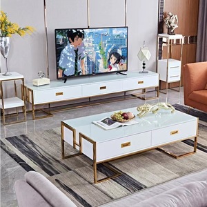 Mueble de TV y Mesa de Centro de Acero Inoxidable de Estilo Nórdico Moderno y Sencillo <span class=keywords><strong>para</strong></span> Sala de Estar de Apartamentos <span class=keywords><strong>Grandes</strong></span>/Pequeños - Product Image 4
