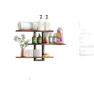 Wall Mounted Three Tier <b>Shelf</b> Wood Metal Modern Living Room Storage Organizer Bookshelf Bathroom Display <b>Rack</b> - Product Image 5