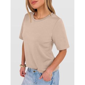 Camiseta de Manga Corta para Mujer FOXA, Cuello Redondo, Básica, de Algodón Suave, Antiarrugas, Informal, para Verano - Product Image 4