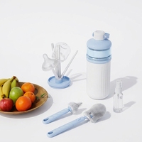 Set Pembersih dan Pengering Botol Bayi Manual Harian dengan Rak Sikat Silikon dan Kotak Bubuk PP untuk Penggunaan di Rumah